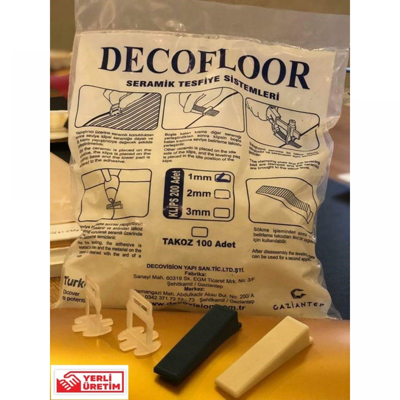 Decofloor Seramik Tutucu Seviye Tespit Derz Klipsi 1 mm (1 Adet = 200'lü Paket)