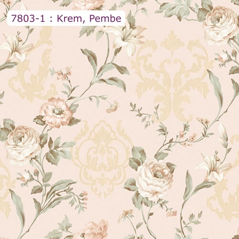7803 Serie | Çiçek açan güller ile çiçek damask ile duvar kağıdı