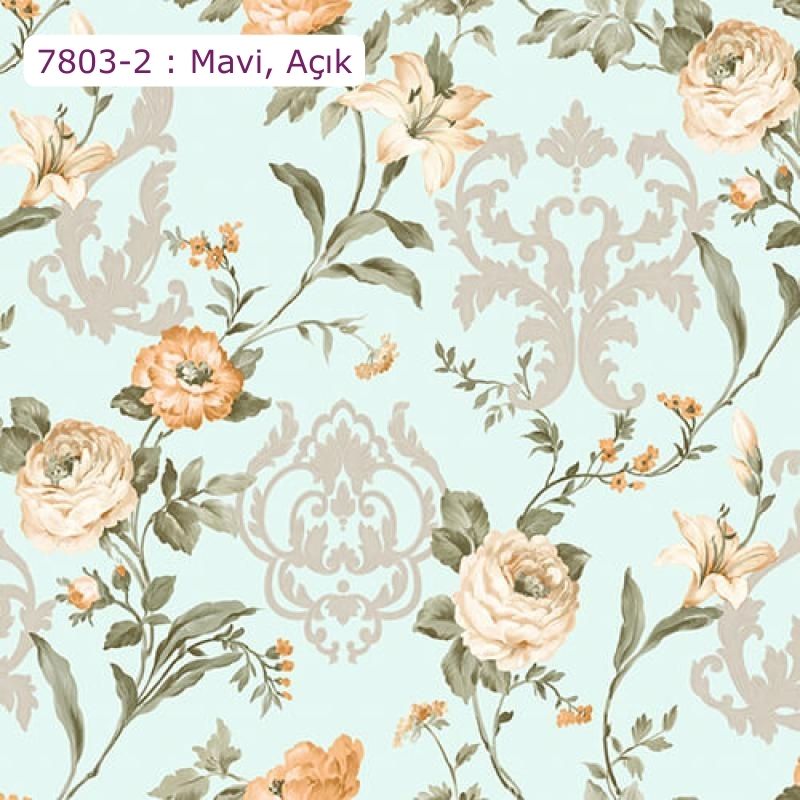 7803 Serie | Çiçek açan güller ile çiçek damask ile duvar kağıdı