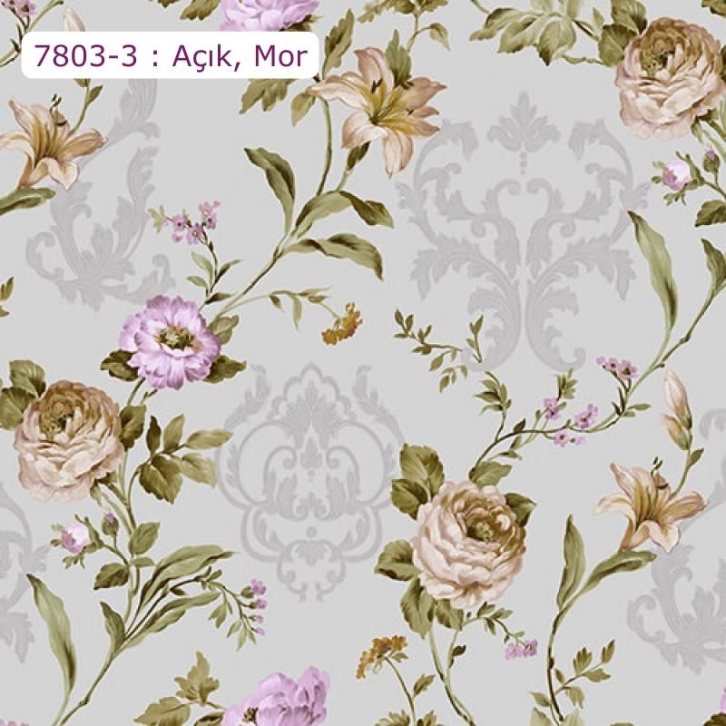 7803 Serie | Çiçek açan güller ile çiçek damask ile duvar kağıdı