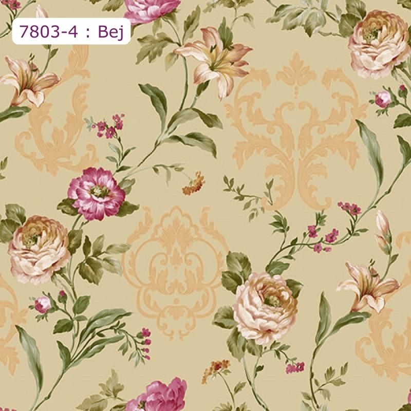 7803 Serie | Çiçek açan güller ile çiçek damask ile duvar kağıdı